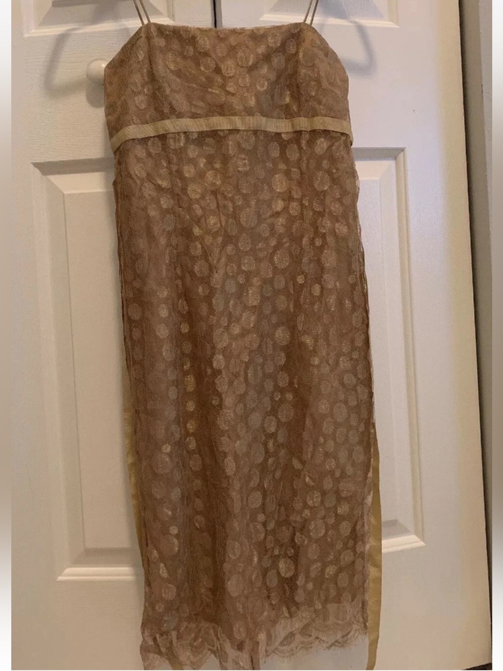 NEW! J.CREW Gold Eyelash Lace Dot Lined Textured Dress Size 4P Petite Grosgrain